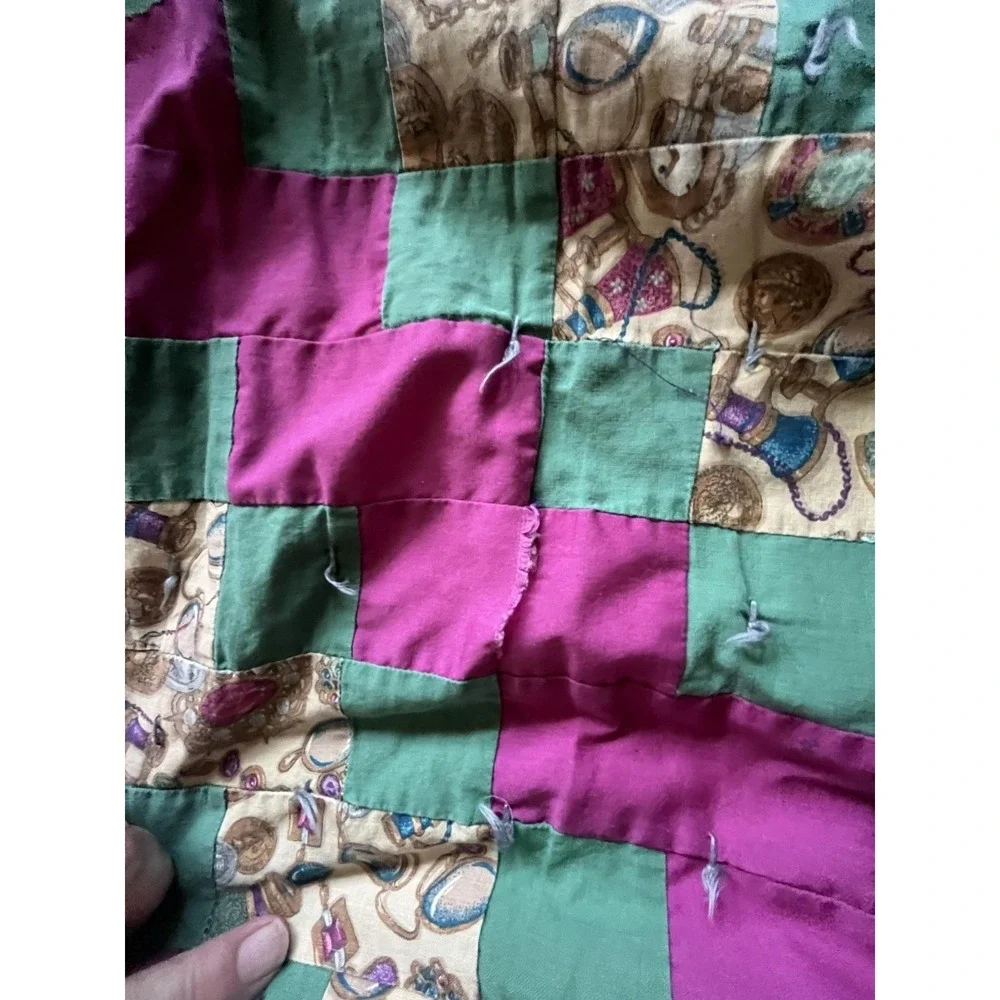 Handmade Patchwork Quilt Queen Multicolor Green Purple Jewelry Print Tied Lap